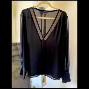 Long sleeve blouse with rhinestone embellishment